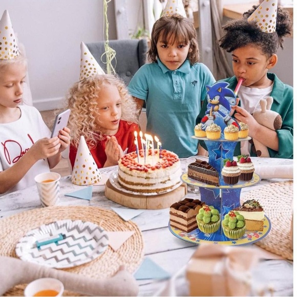 Sonic Round Cardboard 3 Tier Cupcake Stand - Picture 4 of 6